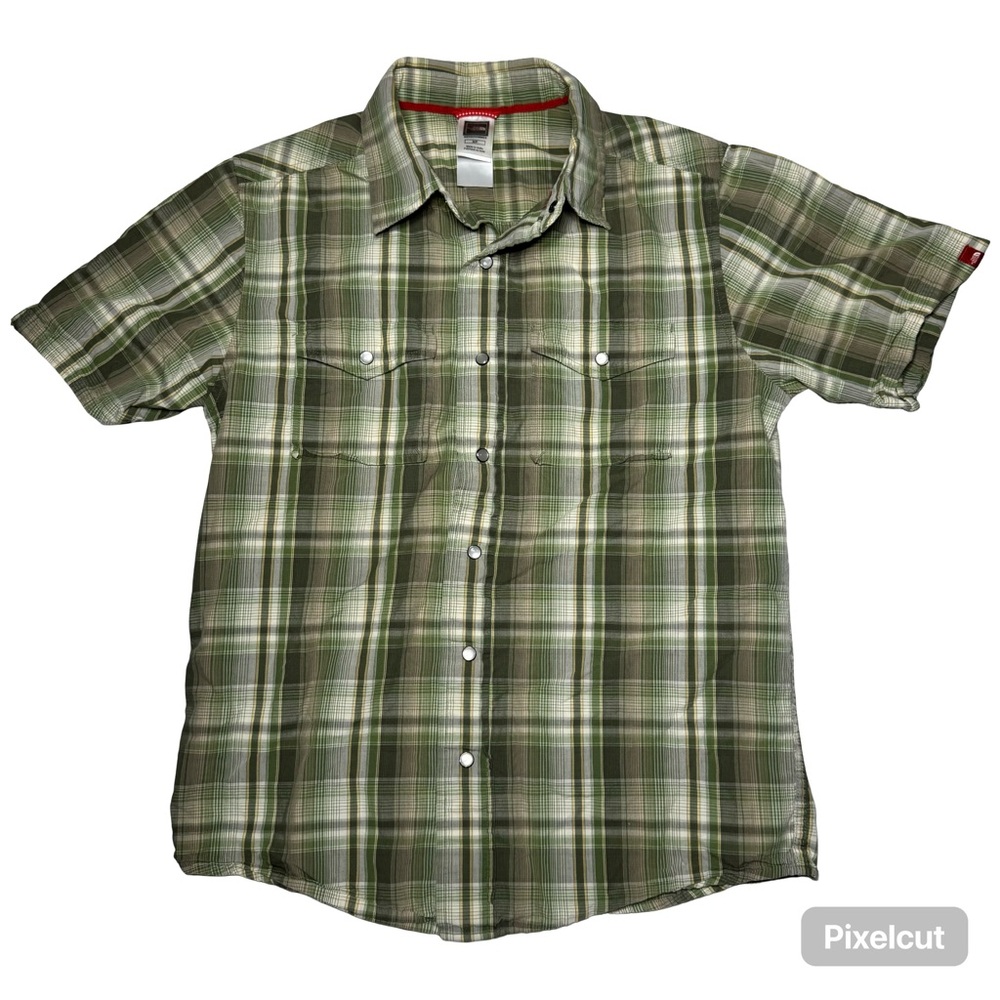 The North Face‎ Shirt Mens Small Green Cotton Snap Buttons Plaid Short Sleeve